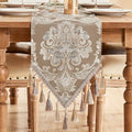 Loom and Mill Damask Floral Table Runner 72 Inches Long, Light Coffee