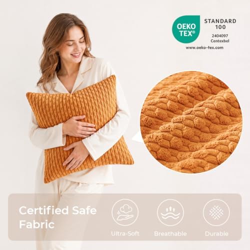 Kevin Textile Soft Corduroy 24x24 Inch Pillow Covers 2 Pack, Orange Yellow