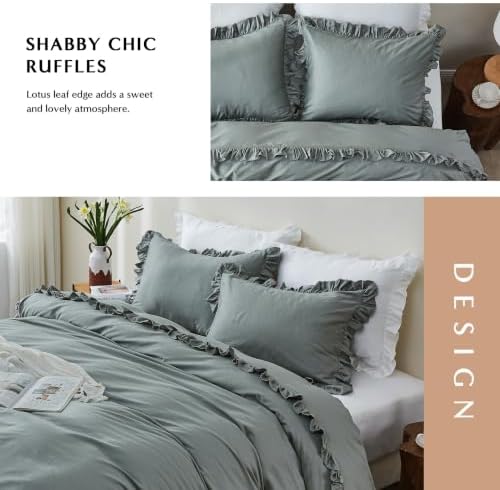 Simple&Opulence Kids 100% Organic Cotton Duvet Cover with Ruffle 104 x 92-3 PCS High End Floral Frill Lace Bedding, Romantic Cottagecore Style Comforter Cover with 2 Pillowcases, Gray King