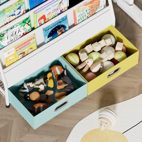 Kids Bookshelf - 4-Tier Sling Bookcase for Kids Room, Metal Nursery Book Shelf, Small Book Shelf and Toy Storage for Children, Idea Gift for Boys and Girls