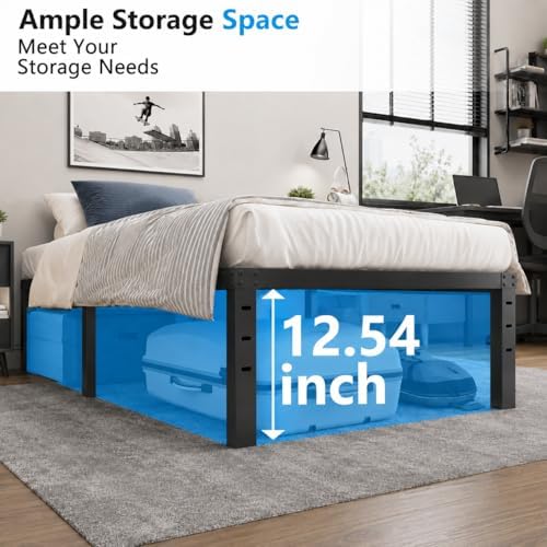 Bonnlo 14 Inch Metal Platform Twin Bed Frame, Mattress Foundation Bed Base,Heavy Duty Steel Slat Support,No Box Spring Needed,Black