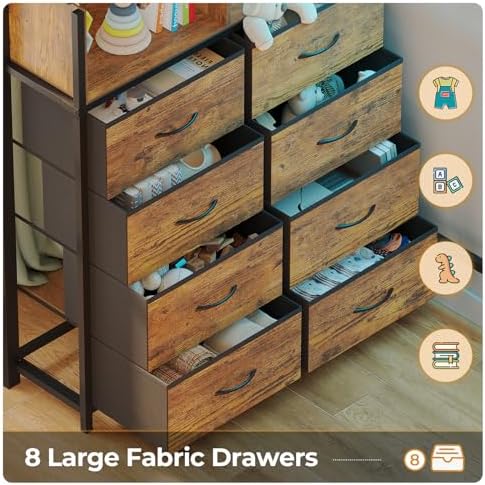 ADORNEVE Twin Size Loft Bed with Desk and 8 Storage Drawers, Rustic Brown