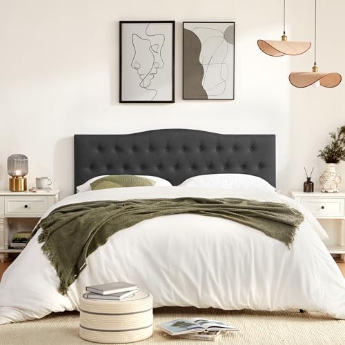 Tufted Headboard Twin Size, Solid Wood Adjustable Height Head Board, Black