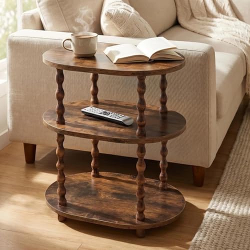 Narrow Side Table, 3-Tier End Table with Storage for Small Spaces