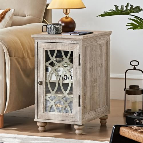 Joaxswe Narrow Side Table with Glass Door Storage