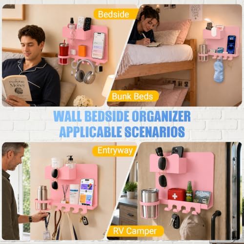 Metal Bedside Wall Shelf, No Drill Floating Bedside Shelf Wall Organizer