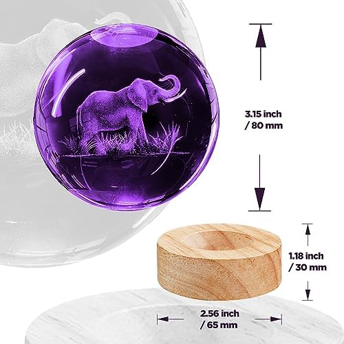 3D Elephant Crystal Ball Night Light With 16 Color Wooden Base, Upgraded 3.15 Inch Glass Ball Lamp With Remote for Birthday Holiday Xmas, Cool Toy Decor Gifts for Boys Girls Kids