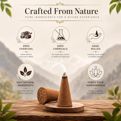 ARO VATIKA Vedic Incense Cones Variety Pack of 6 (Nag Champa, White Sage, Sandalwood, Dragons Blood, Lavender & Benzoin) Natural Non-Toxic Dhoop Cones for Meditation, Yoga, Relaxation & Home Fragrance