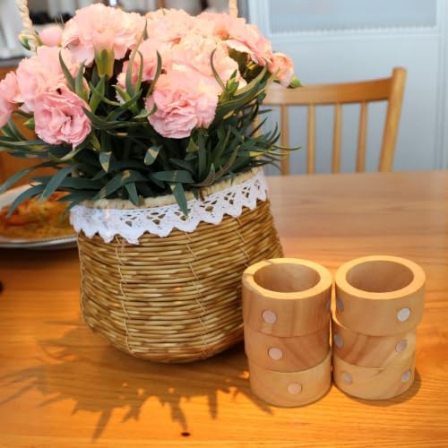 Wooden Napkin Ring with Shell Inlay,Set of 6 for Table Decor
