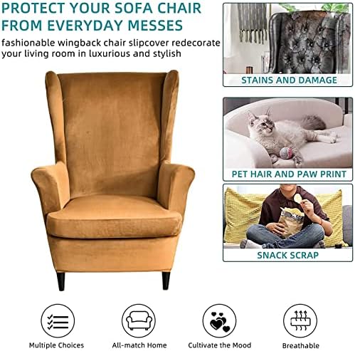 NILUOH Stretch Velvet Wingback Chair Slipcovers 2-Piece