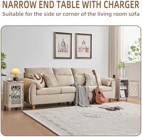 Joaxswe Narrow Side Table with Charger, Glass Door Storage