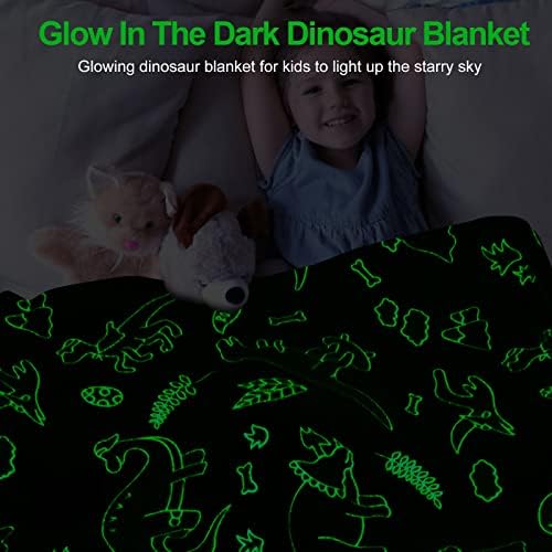 Glow in the Dark Dinosaur Kids Blanket - Soft Fleece Throw, 50"x60" - Boys & Toddlers, Birthday Gift