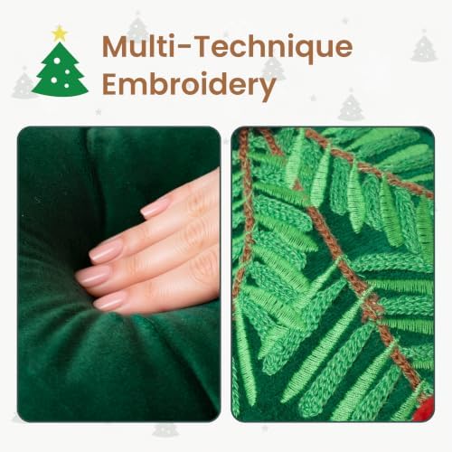 AELS Christmas Tree Pillow with Red Pom-pom, Embroidered Decorative Holiday Pillow, Holiday Throw Pillows for Christmas Decor, Plush Tree Shaped Decorative Pillows for Living Room Bedroom Sofa, Green