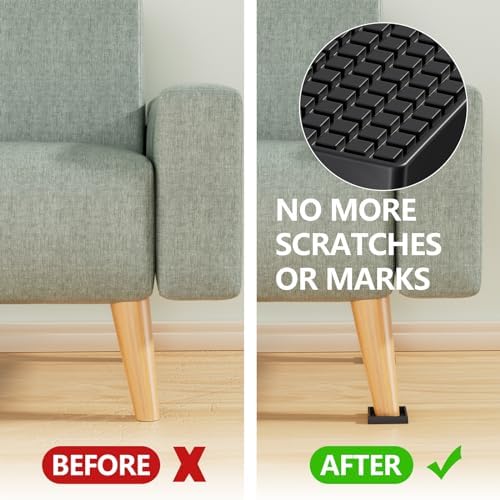 Non Slip Furniture Pads- 3"x3" Square Anti Skid Caster Cups Furniture Coasters, Anti-Sliding Grippers Floor Protectors for Furniture Bed, Couch, Chair Leg, Black(Set of 12)