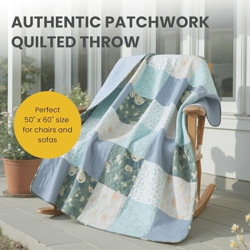 SLPR - Cotton Quilted Throw Blanket, 50" x 60" Blue Floral, Wildflowers
