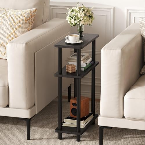 Apicizon Small Narrow Side Table, 3-Tier Skinny End Table, Black