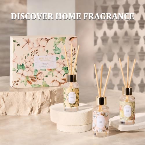 Airkeep Reed Diffuser Set, 3 Pack Clean Linen Vanilla Citrus Lemon Fragrance Oils for Home, Long Lasting Aroma with Reed Sticks for Bedroom, Bathroom, Living Room & Office