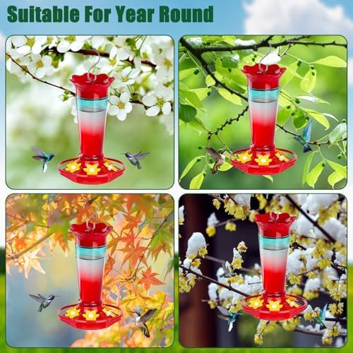 Gbekery Glass Hummingbird Feeders for Outdoors Hanging Ant and Bee Proof Red & Blue 10OZ 2Pack Bird Feeders for Outside Hanging 6 Feeding Stations Bird Nectar Feeder for Garden Yard Décor Gift for Mom