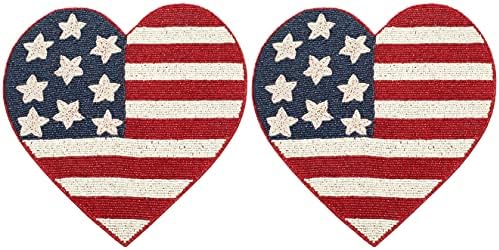 Lightnpro Heart‑Shaped Beaded Placemats Set of 2 – 13 Inch Red White Blue Charger Mats, Handcrafted Artisan Table Accessories, Decorative Table Décor for Independence Day & Memorial Celebrations