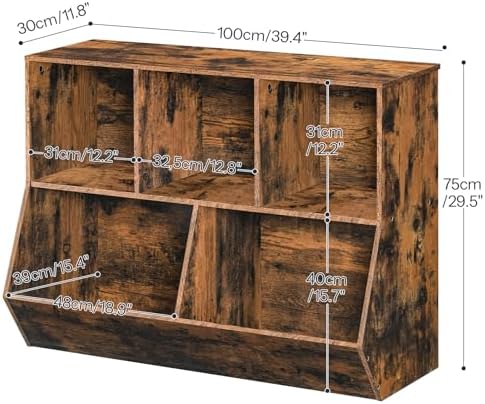 HOOBRO Kids Bookshelf, Bookcase Footboard, Toy Storage Cubby, Children's Toy Shelf, 39.4" L Toy Storage Cabinet, Fit for Children's Room, Playroom, Hallway, Kindergarten, Rustic Brown BF132CW01