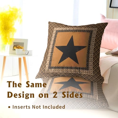 Western Throw Pillow Covers 20x20 Inch Set of 2 Brown Texas Star Decorative Pillowcase Vintage Farmhouse Retro Style Cotton Cushion Cover for Home Sofa Bedroom