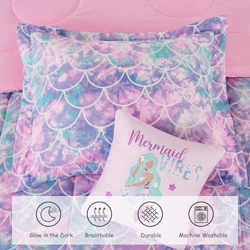 Full Size Comforter Sets for Girl-4 Pieces Mermaid Glow in the Dark Bedding