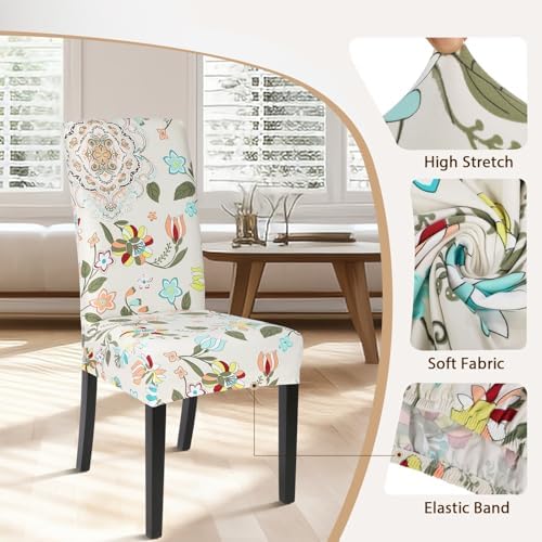 SearchI Dining Room Chair Covers Set of 4, Stretch Printed Flower Kitchen Chair Slipcovers Removable Washable Parsons Chair Covers Protector for Dining Room, Hotel, Ceremony (Floral Pattern1)