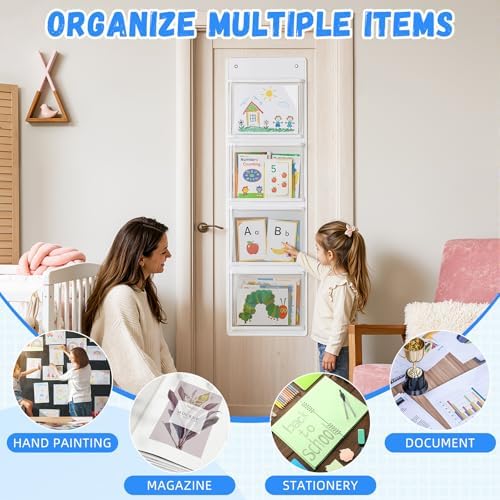 Watersay 2 Pcs Storage Pocket Chart for Classroom, 4 Pockets, White