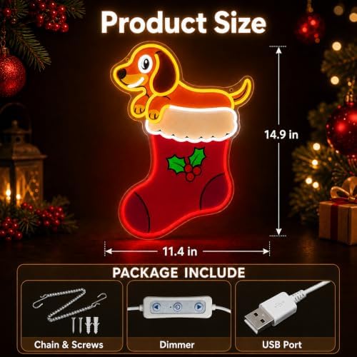 Dachshund Christmas Neon Sign, Stocking Wall Decor