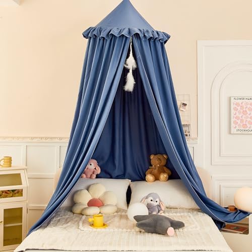 Princess Decor Canopy for Kids Bed, Soft and Durable Bed Canopy for Girls Room Tent Canopy Dreamy Mosquito Net Bedding, Children Reading Nook Canopies Indoor (Blue)