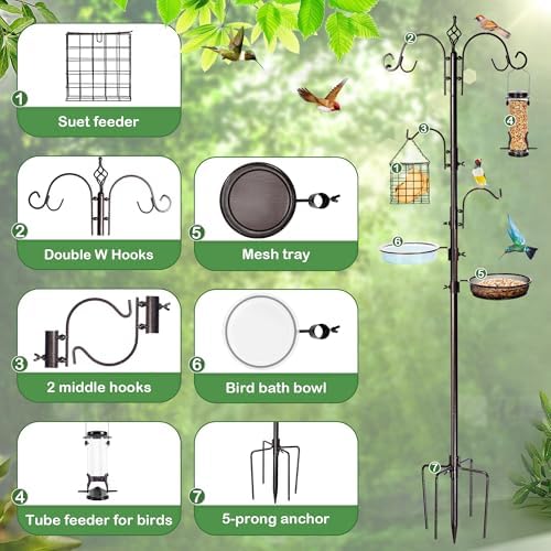 YINGYM Bird Feeding Station Kit, 87 Inch Bird Feeder Pole for Outside