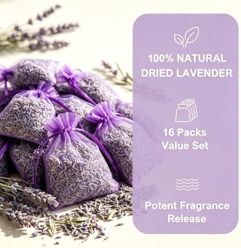 16 Pack Lavender Sachets for Drawer and Closet,Potent Fragrance Release