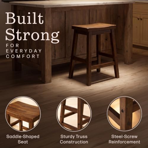 Alaterre Furniture Durango Solid Wood Rustic Single Bar Stool, Natural, 26”