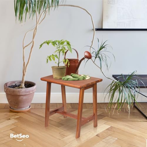 Rectangular Acacia Wood Stool (16.7"D x 13"W x 17.7"H) - Small Bench Seat, End Table, Bathroom, Plant, Makeup Stool - Perfect for Living Room, Bathroom (Light Brown)