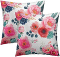 Watercolor Peony Throw Pillow Covers 22x22 Inch Set of 2 Pink Floral Girly Green Leaves Decorative Pillow Case Spring Summer Flower Square Cotton Cushion Cover for Home Couch Bed