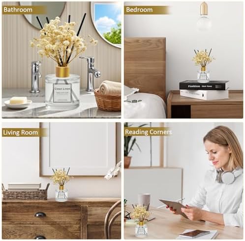 Reed Diffuser Set of 3 Pack,Clean Linen,Eucalyptus & Mint,Ocean Scented Oil Diffuser with 4 Sticks,Reed Diffusers for Home,Living Room,Bathroom Air Freshener Diffuser,50ml x 3