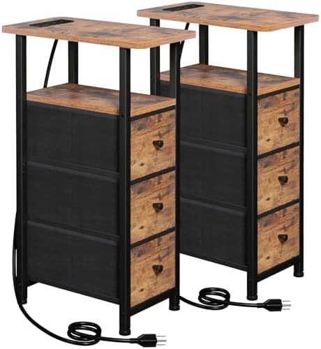LOAKEKEL Narrow End Tables Living Room Set of 2 with Charging Station