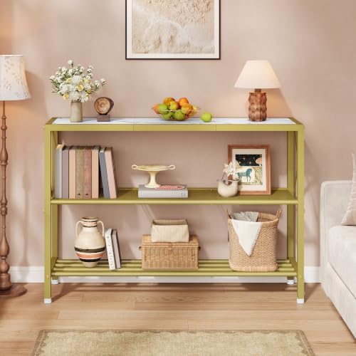 Hoctieon 3-Tier Industrial Narrow Console Table, Gold