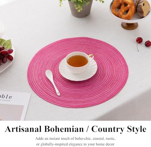 SHACOS Hot Pink Round Braided Placemats Set of 4 Washable Fabric Place Mat