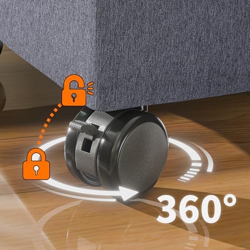 Adeco 17.5 Inch Square Storage Ottoman with Wheels, Modern Linen Upholstered Footrest Stool & Coffee Table with Flip Top Lid, Rolling Footstool for Living Room & Bedroom, Grey