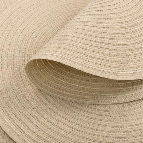 SHACOS 15 inch Round Braided Placemats Set of 4 Cotton Polyester Place Mats Washable Kitchen Dining Table Mats for Dinner Party Table Decor (Light Beige, 4)