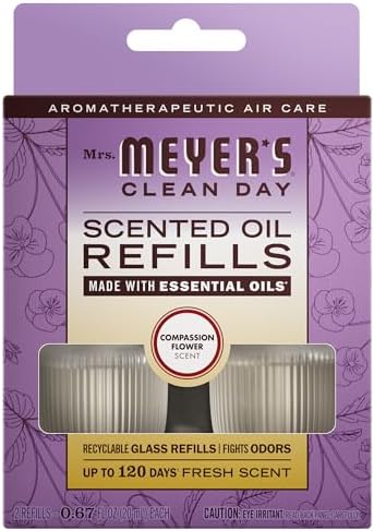 MRS. MEYER'S CLEAN DAY Scented Oil Refills, Compassion Flower, Refills, 0.67 Fl Oz (Pack of 24)