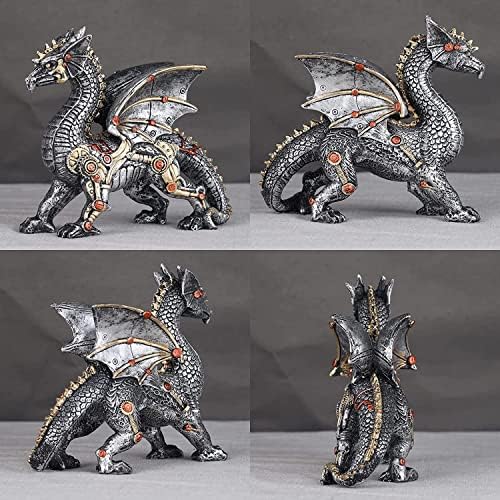 Dragon Statue and Carved Sculpture Mechanical Punk Style Dragon Statue Animal Statue Steampunk Modern Home Decor Resin Statue for Coffee Table, Living Room, Entrance, Shelf Decor