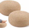 Briwooody 2 Pcs Handmade Round Water Hyacinth Low Pouf Ottoman