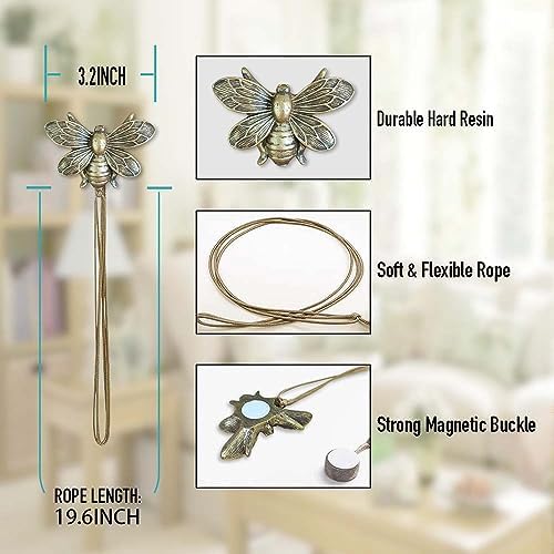 Curtain Holdbacks Set of 4, Brown Resin Magnetic Curtain Tiebacks Flying Bee Curtain Holders, Ties for Drapes, Farmhouse Decoration Accessories