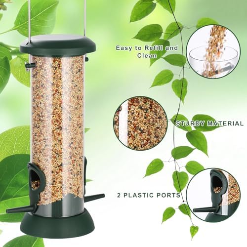 FEED GARDEN Small Tube Bird Feeder 2 Pack, 8.5 Inch Plastic Hanging Feeder