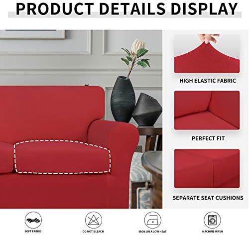 Easy-Going 4 Pieces Stretch Sofa Cover for 3 Cushion Couch Washable