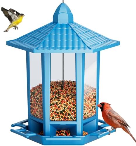 Birdream Bird Feeders for Outdoor Hanging, Fun Installation Pagoda Design Wild Birdfeeder, Attracting Wild Birds Sparrows Finch Cardinal Goldfinch Chickadee - Blue