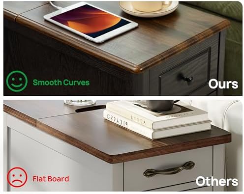 End Table with Charging Station, Side Table with Storage&Deep Drawer, Black