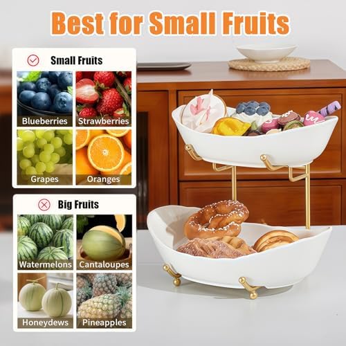 2 Tier Fruit Bowl, Ceramic Fruit Basket for Kitchen Counter 2